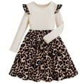 thumbnail image 1 of VNKIDY Girls Dress Kids Leopard Print Dress Long Sleeves Crewneck Ruffled Shoulders Cute Dress For Cool Weather Festive Occasions Daily Wear Lovely Dress, 1 of 6