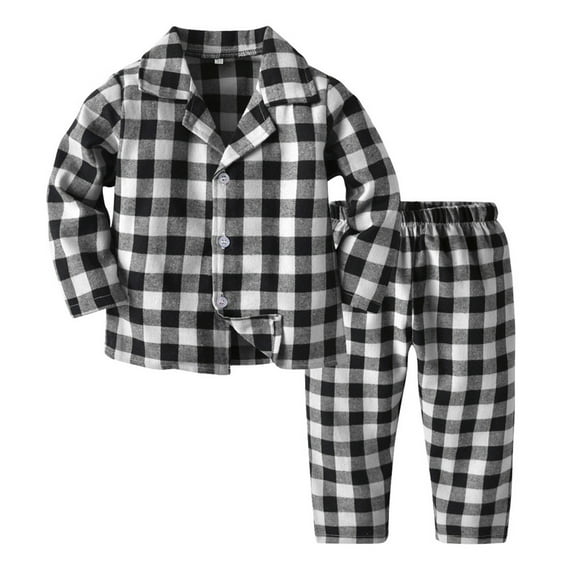 VNKIDY Girls Homewear Outfit Kids Plaid Print Homewear Set Long Sleeve Button Front Collared Top Elastic Waist Pants Soft Comfortable Nightwear For Casual Daily Home Activities Cute Set