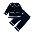 thumbnail image 1 of VNKIDY Girls Homewear Outfit Kids Solid Color Velvet Homewear Set Ruffled Collar Button Front Long Sleeve Top Elastic Waist Pants Soft Nightwear For Casual Daily Home Activities Fashionable Set, 1 of 2