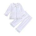 thumbnail image 1 of VNKIDY Girls Homewear Outfit Kids Solid Color Velvet Homewear Set Ruffled Collar Button Front Long Sleeve Top Elastic Waist Pants Soft Nightwear For Casual Daily Home Activities Versatile Set, 1 of 2