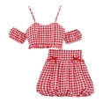 thumbnail image 1 of VNKIDY Girls Kids 2 Piece Gingham Outfit Spaghetti Strap Crop Top With Lace Trim Matching High Waist Gingham Skirt For Party Casual Wear Red 13-14 Years, 1 of 8