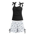 thumbnail image 1 of VNKIDY Girls Kids Bow Tie Strap Ruched Solid Color Tankini Top Two Piece Swimsuit Set With Tree Print Side Tie Boyshort Bottom For Summer Beach Pool Wear Classic Swimwear, 1 of 4