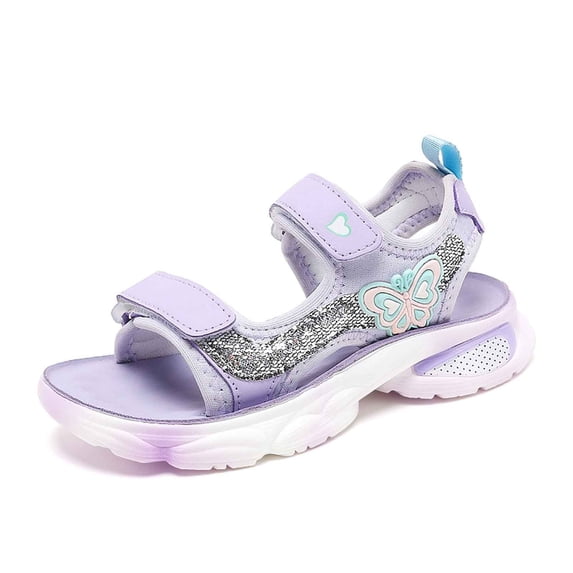 VNKIDY Girls Kids Butterfly Decor Sandals With Hook And Loop Straps Soft Insole Lightweight Anti‑Skid Sole Shoes For Summer Play Beach Outings Daily Wear Purple 12-12.5 Years