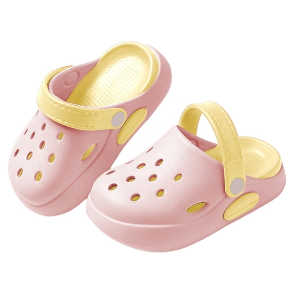 VNKIDY Girls Kids Color Block Clogs With Adjustable Heel Strap Breathable Perforated Upper Soft Insole Anti‑Skid Sole Shoes For Beach Pool Daily Wear Playtime Pink 10-10.5Years