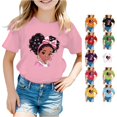 thumbnail image 1 of VNKIDY Girls Kids Crew Round Neck Short Sleeve Cartoon Girl Bow Star Print T-Shirt Loose Light Summer Soft Tee Tops For Child Czoy Tops Pink 11-12 Years, 1 of 5