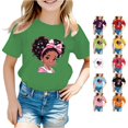 thumbnail image 1 of VNKIDY Girls Kids Crew Round Neck Short Sleeve Cartoon Girl Bow Star Print T-Shirt Loose Light Summer Soft Tee Tops For Child Leisure Tops Green 7-8 Years, 1 of 5