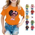 thumbnail image 1 of VNKIDY Girls Kids Crew Round Neck Short Sleeve Cartoon Girl Bow Star Print T-Shirt Loose Light Summer Soft Tee Tops For Child Leisure Tops Orange 13-14 Years, 1 of 5