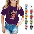 thumbnail image 1 of VNKIDY Girls Kids Crew Round Neck Short Sleeve Cartoon Girl Bow Star Print T-Shirt Loose Light Summer Soft Tee Tops For Child Soft Tops Purple 11-12 Years, 1 of 5