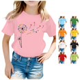 thumbnail image 1 of VNKIDY Girls Kids Crew Round Neck Short Sleeve Colorful Heart Dandelion Print T-Shirt Loose Casual Summer Basic Tee Tops For Child Czoy Tops Pink 10-12 Years, 1 of 5
