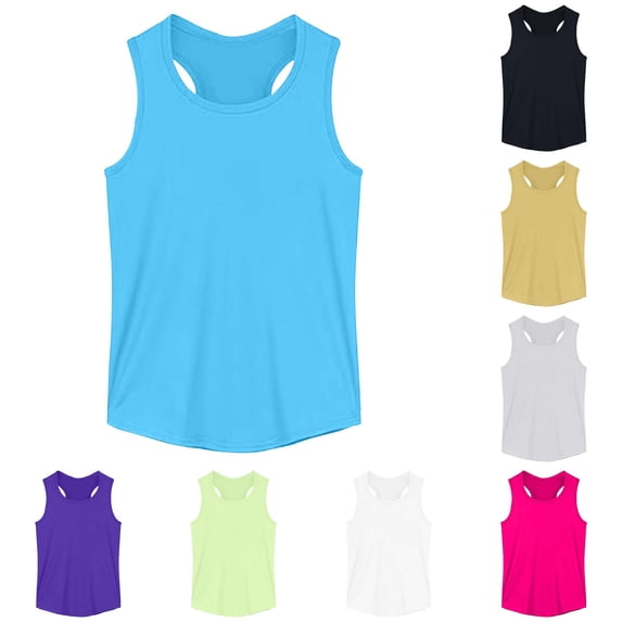 VNKIDY Girls Kids Crew Round Neck Solid Color Racerback Sleeveless Top Slim Fit Breathable Daily Summer Tank Tops For Child Versatile Tops Sky Blue 13-14 Years