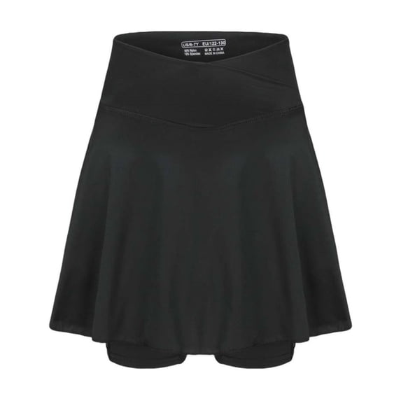 VNKIDY Girls Kids Cross Wrap High Waist Solid Built In Shorts Skort Quick Dry Flared Mini Skirt Stretch Athletic Tennis Sports Skirts For Little Kids Stylish Bottoms 6-7 Years