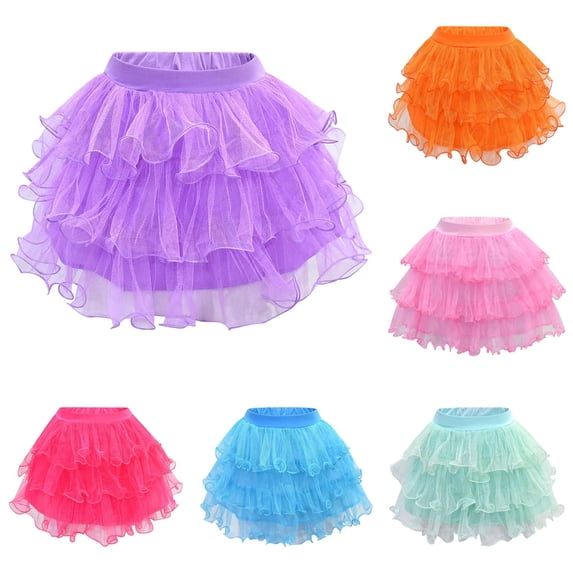 VNKIDY Girls Kids Elastic Waist Ruffle Trim Multi Layer Sheer Tulle Mini Skirt Fluffy Princess Party Tutu Skirt For Child Cute Bottoms 2-3 Years
