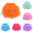 thumbnail image 1 of VNKIDY Girls Kids Elastic Waist Ruffle Trim Multi Layer Sheer Tulle Mini Skirt Fluffy Princess Party Tutu Skirt For Child Trendy Bottoms 14-15 Years, 1 of 4