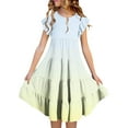 thumbnail image 1 of VNKIDY Girls Kids Gradient Tiered Dress Ruffle Sleeve Crewneck High Low Hem Casual Summer Dress For Daily Wear Yellow 14-15 Years, 1 of 5