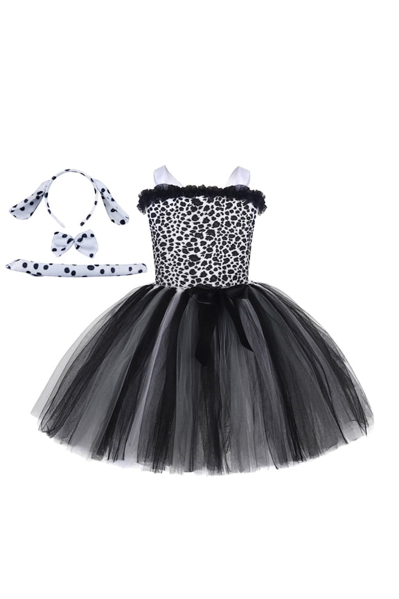 Girls Kids Leopard Print Tutu Dress Set With Matching Ears Bow Tie Tail For Holiday Dress Up Parties Themed Events Lovely Dress