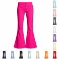 thumbnail image 1 of VNKIDY Girls Kids Mid Rise Button Fly Solid Color Slim Fit Bell Bottom Pants Classic Pocket Retro Casual Stretch Flare Long Trousers For Child Leisure Pants 9-10 Years, 1 of 6