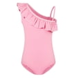 thumbnail image 1 of VNKIDY Girls Kids One Piece Swimsuit Solid Color One Shoulder Design Ruffle Trim Single Spaghetti Strap Swimwear For Beach Pool Activities Pink 15-16 Years, 1 of 4