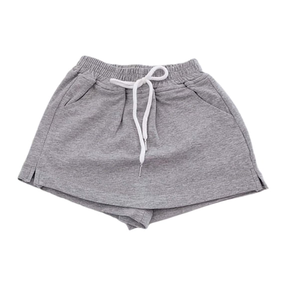 VNKIDY Girls Kids Solid Color Drawstring Waist Skort Elastic Waist Casual Skirt With Inner Shorts Side Pockets For Summer Grey 10-11 Years
