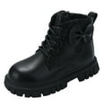 thumbnail image 1 of VNKIDY Girls Kids Solid Color Flat Thick Heel Boots Lace Up Side Zip Traction Sole Ankle Shoes For Casual Daily Outdoor Activities Cute Footwear, 1 of 7