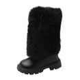 thumbnail image 1 of VNKIDY Girls Kids Solid Color Mid Calf Boots Fuzzy Upper Smooth Leather Thick Sole Warm Shoes For Winter Casual Daily Wear Stylish Footwear, 1 of 8