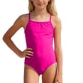 thumbnail image 1 of VNKIDY Girls Kids Solid Color One Piece Swimsuit Spaghetti Strap Square Neck Ruched Slim Fit Bathing Suit For Summer Pool Beach Activities Pink 12-14 years, 1 of 5