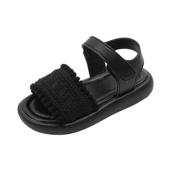 VNKIDY Girls Kids Solid Color Sandals With Hook And Loop Round Toe Flat Sole Lightweight Comfortable Shoes For Summer Beach Daily Wear Black 3-4 Years