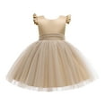 thumbnail image 1 of VNKIDY Girls Kids Solid Color Satin Bodice Tulle Dress Ruffle Cap Sleeve Waist Sash A Line Tutu Dress For Party Formal Occasions Daily Wear Yellow 6-7 Years, 1 of 8