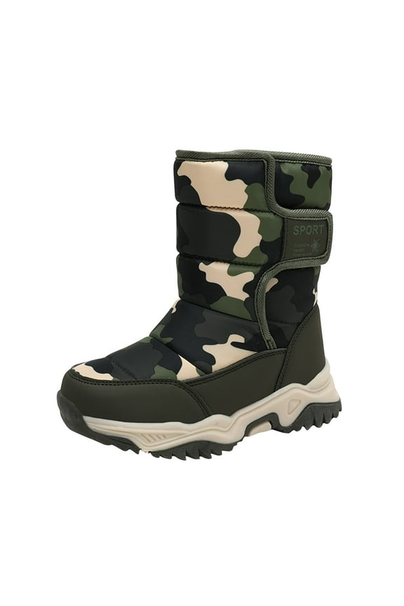 Girls Kids Thick Sole Plush Lined Warm Snow Boots Camo Thick Traction Sole Shoes For Winter Casual Daily Outdoor Activities Classic Footwear