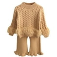 thumbnail image 1 of VNKIDY Girls Knit Sweater Outfits Sets Winter O-Neck Warm Long Sleeve T-Shirts O-Neck Tops Pants Two Piece Toddler Kids Clothes Sets Soft Comfy Casual Formal Wear Fashionable, 1 of 5