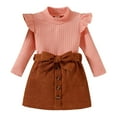 thumbnail image 1 of VNKIDY Girls Outfits Autumn Winter Kids Elegant Set Ruffled Long Sleeve Knit Top With Bow Accented Corduroy Skirt For Daily Casual Party Wears Fashionable Sets, 1 of 9