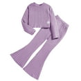 thumbnail image 1 of VNKIDY Girls Outfits Autumn Winter Kids Elegant Solid Color Set Ribbed Knit Long Sleeve Crewneck Crop Top With Flared Pants For Daily Casual Fashion Wears Fashionable Sets, 1 of 9