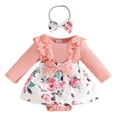 thumbnail image 1 of VNKIDY Girls Outfits Baby Floral Prints Outfit Long Sleeve Crewneck Ribbed Bodysuit Dress With Lace Ruffles Matching Floral Bow Headband For Casual Daily Dress Up Cozy Set, 1 of 9