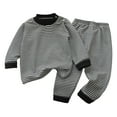 thumbnail image 1 of VNKIDY Girls Outfits Fall Winter Thermal Toddlers Kids 2 Piece Outfit Striped Long Sleeve Crewneck Top Elastic Waisted Loose Fit Pants Home Wear Set Leisure Outfits, 1 of 3
