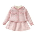 thumbnail image 1 of VNKIDY Girls Outfits Kids Elegant 2 Piece Set Plaid Knit Long Sleeve Button Down Jacket With Matching Skirt For Autumn Winter Casual Chic Wears Fashionable Sets, 1 of 2