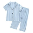 thumbnail image 1 of VNKIDY Girls Outfits Kids Elegant Loungwear Set Short Sleeve Lapel Button Down Top With Contrast Trim Matching Loose Fit Pants For Daily Home Wear Classic Sets, 1 of 5