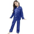 thumbnail image 1 of VNKIDY Girls Outfits Kids Elegant Solid Color Satin Loungewear Set Long Sleeve Lapel Button Down Top With Matching Elastic Waisted Pants For Daily Home Wear Classic Sets, 1 of 8