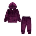 thumbnail image 1 of VNKIDY Girls Outfits Toddler Kids Solid Color Velour Tracksuit Set Long Sleeve Full Zip Hooded Jacket With Kangaroo Pocket Elastic Waist Jogger Pants For Daily Wear Lovely Sets, 1 of 3