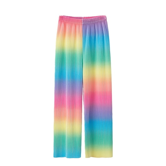 VNKIDY Girls Pants Children Lightweight Pleated Wide Leg Pants Multiple Patterned Designs High Elastic Waisted Trousers For Vibrant Casual Daily Stylish Wear Casual Pants