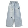 thumbnail image 1 of VNKIDY Girls Pants Children Star Embroidery Wide Leg Jeans Light Blue Color High Elastic Waisted Trousers For Sweet Casual Daily Streetwear Classic Pants, 1 of 9
