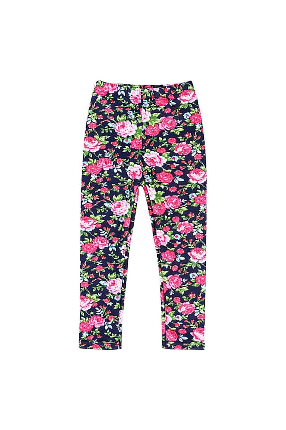 Girls Pants Kids Floral Printed Plush Interior Leggings High Elastic Waisted Thermal Trousers For Warm Cute Casual Winter Daily Wear Fashionable Pants
