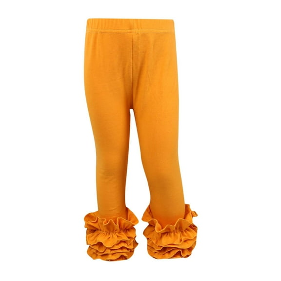 VNKIDY Girls Pants Kids Ruffled Hem Stretch Leggings Solid Color High Elastic Waisted Trousers For Cute Casual Daily Party Wear Leisure Pants