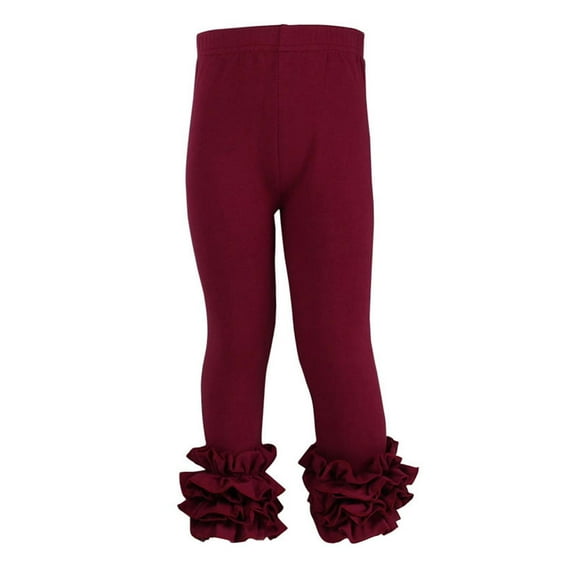 VNKIDY Girls Pants Kids Ruffled Hem Stretch Leggings Solid Color High Elastic Waisted Trousers For Cute Casual Daily Party Wear Stylish Pants