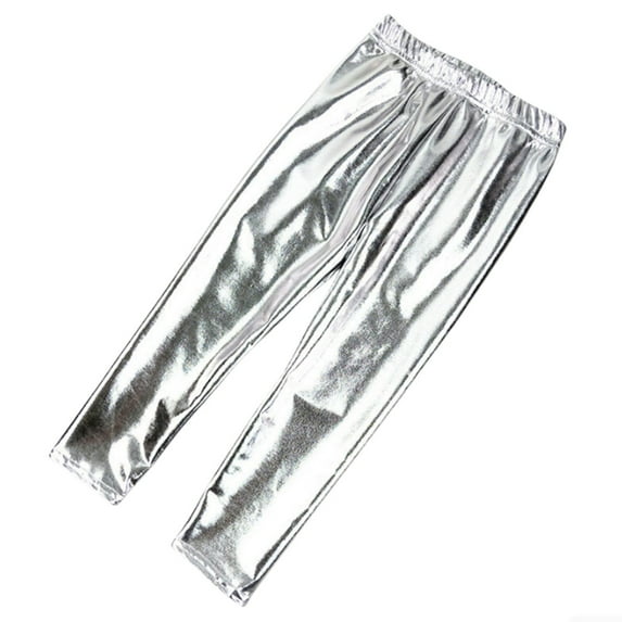 VNKIDY Girls Pants Kids Solid Color Metallic Leggings High Elastic Waisted Trousers For Glittery Performance Stylish Wear Fashionable Pants