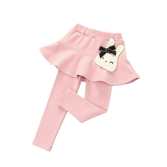 VNKIDY Girls Pants Toddler Kids Solid Color Skirted Leggings Cute Bunny Applique With Bow Detail Ruffled Skirt Design Stretchy Pants For Daily Casual Wear Leisure Pants