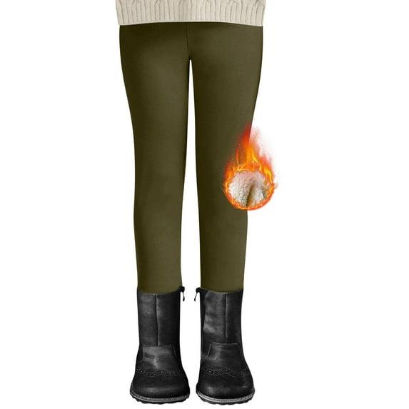 VNKIDY Girls Pants Winter Kids Plush Thermal Leggings Solid Color High Elastic Waisted Warm Trousers For Casual Cold Weather Wear Lovely Pants