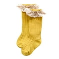 thumbnail image 1 of VNKIDY Girls Socks Kids Knee Length Socks With Lace Ruffle Ribbed Knit Solid Color Stylish Footwear For Daily Casual Activities Adorable Socks, 1 of 5