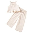 thumbnail image 1 of VNKIDY Girls Summer 2 Piece Outfits Sets Cute Ruffle Sleeveless Halter Neck Tops With Wide Leg Pants Toddler Baby Clothes Sets Casual Playwear Trendy, 1 of 8