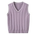 thumbnail image 1 of VNKIDY Girls Sweaters Solid V Neck Cable Knit Sweater Vest Classic Cable Pattern Neckline Armholes With Contrast Striped Trim Soft Knitted Fabric For Timeless Elegant Look Cute Knitwear, 1 of 3