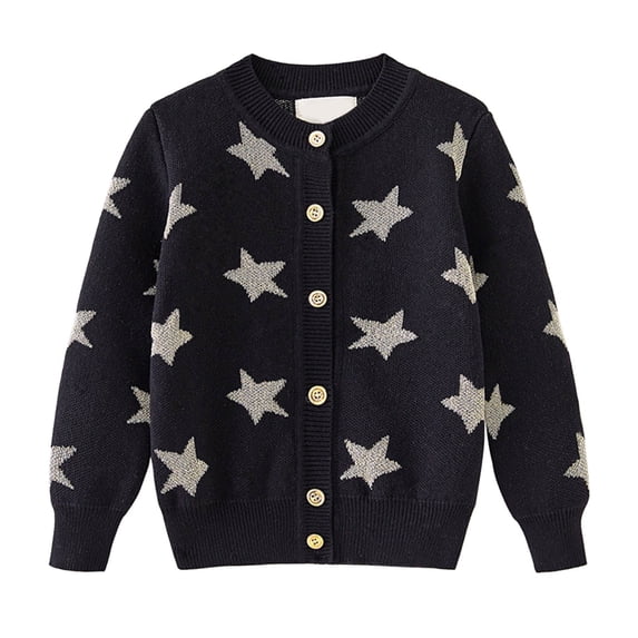 VNKIDY Girls Sweaters Toddler Kids Cute Style Knitted Cardigan Crewneck Long Sleeve Button Up Jumper With Star Pattern For Baby Casual Daily Playful Wear Lovely Knitwear