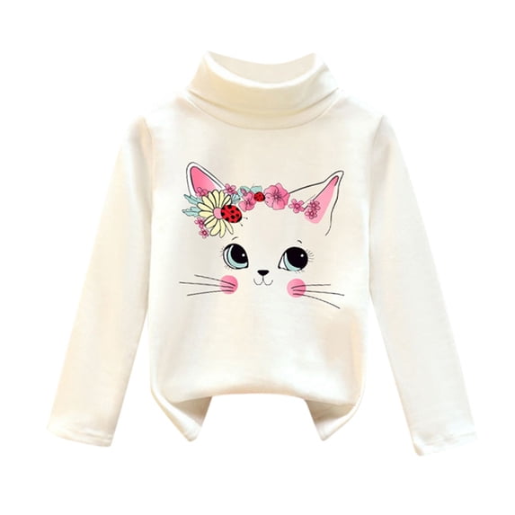 VNKIDY Girls Sweaters Toddler Kids Cute Style Turtleneck Sweater Long Sleeve Loose Fit Sweet Jumper With Cartoon Cat Pattern For Casual Daily Wear Cute Knitwear